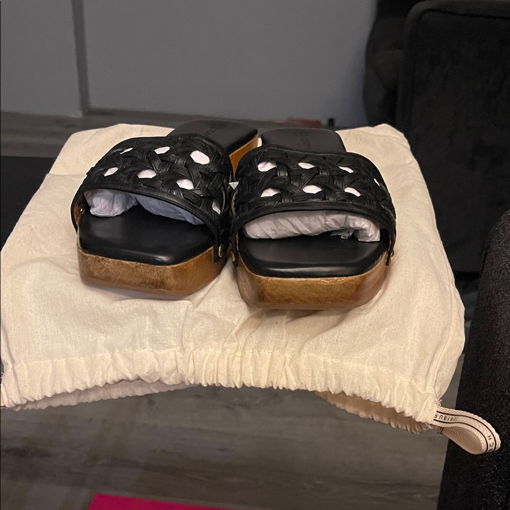 Tory Burch Black and Gold Sandals